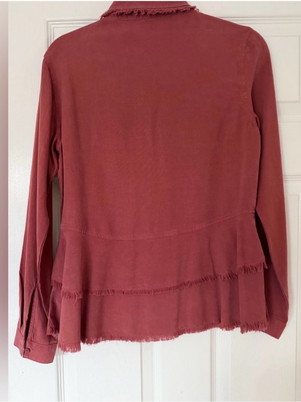 Anthropologie cloth & stone Rust Red Frayed Peplum Button-Up Top XS - Picture 2 of 9